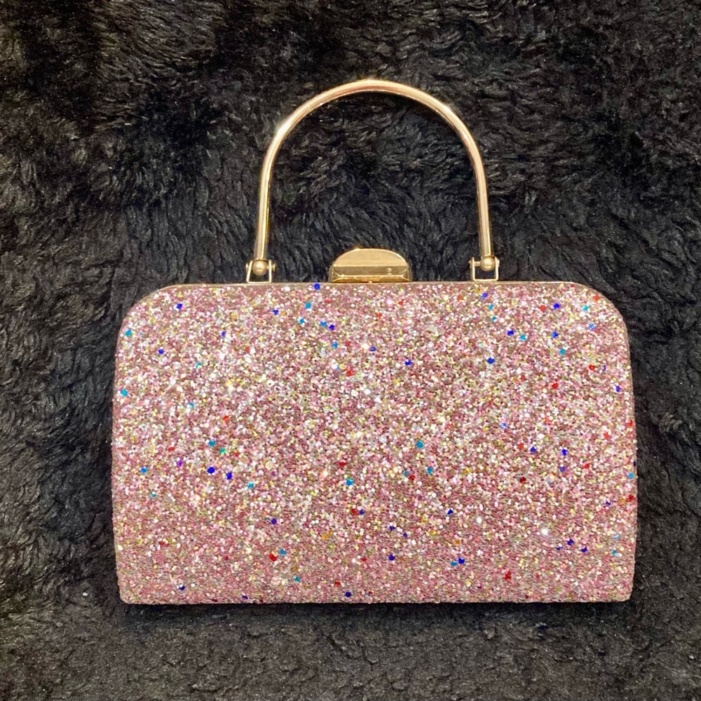 Glittery Pink Handbag with Gold Handle